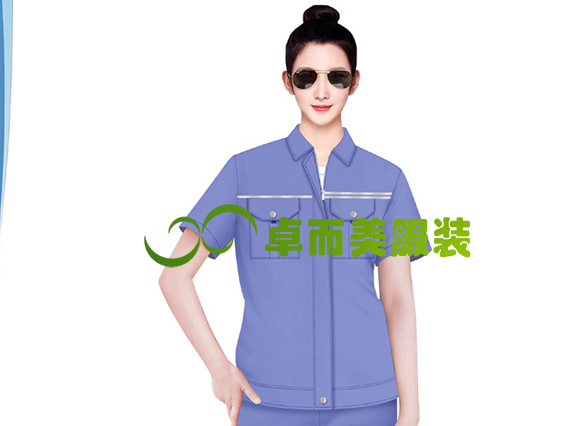 淺紫色翻領(lǐng)工程服夏裝女款設(shè)計(jì)圖